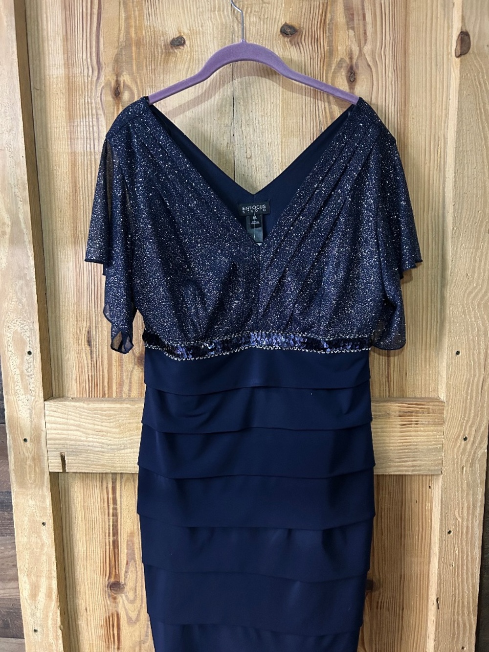 Enforce Studio Navy Blue Shimmer Tiered Cocktail Dress NWT